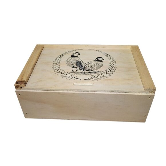Wood Storage Jewelry Box Quail Sliding Lid 10.25 X 6.75 X 3.5 - Picture 2 of 14